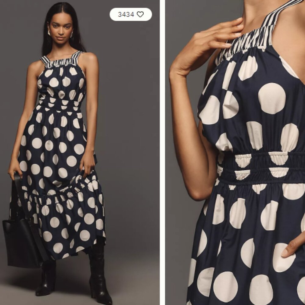 Somerset Maxi Dress: Poplin Halter Edition XL Navy & White Polka Dot